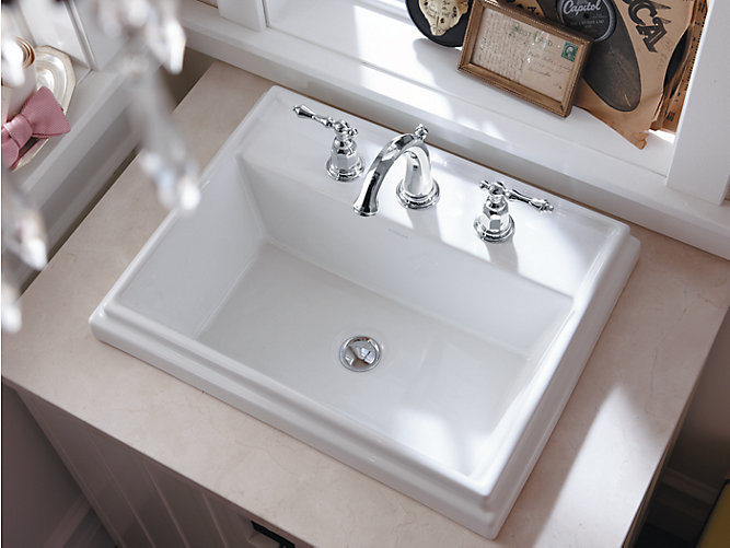 K 2991 8 Tresham Rectangular Drop In, Cayman White Ceramic Rectangular Drop In Bathroom Sink